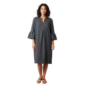 Jude Connally XL Navy Denim-Look Tunic Dress Bell Sleeve Ruffle Popover Top USA